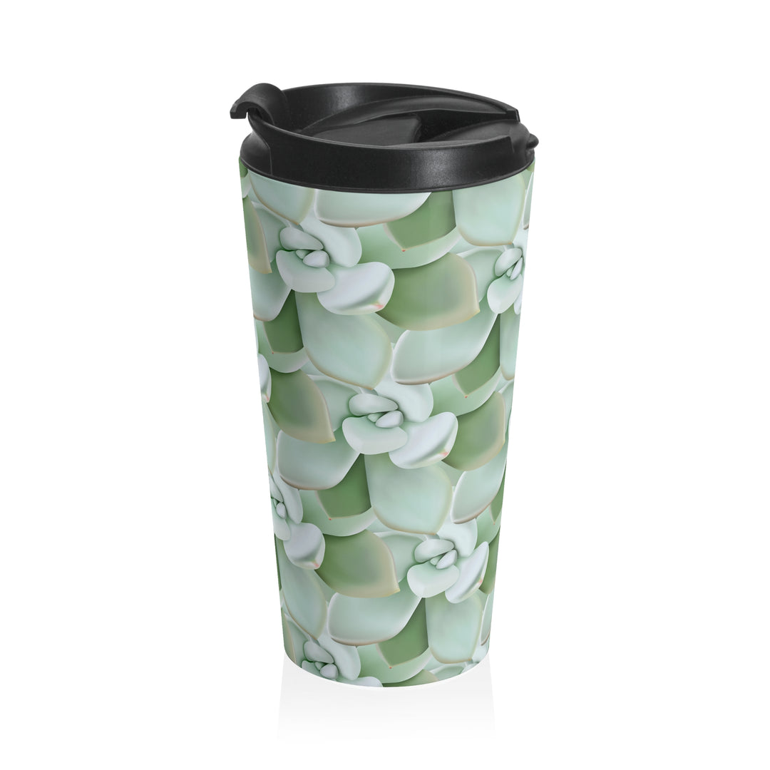 Succulent Pattern 20 Oz Stainless Steel Travel Tumbler With Vacuum Insulation Pastel Rosette Design