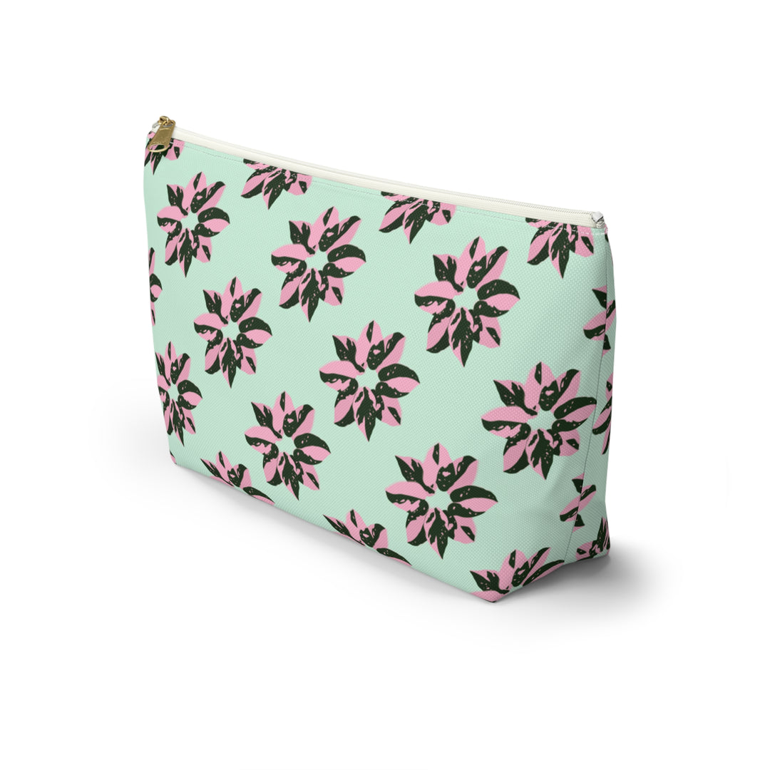 Pink Princess Philodendron Pattern Accessory Pouch – Makeup Bag With T-Bottom by Printify