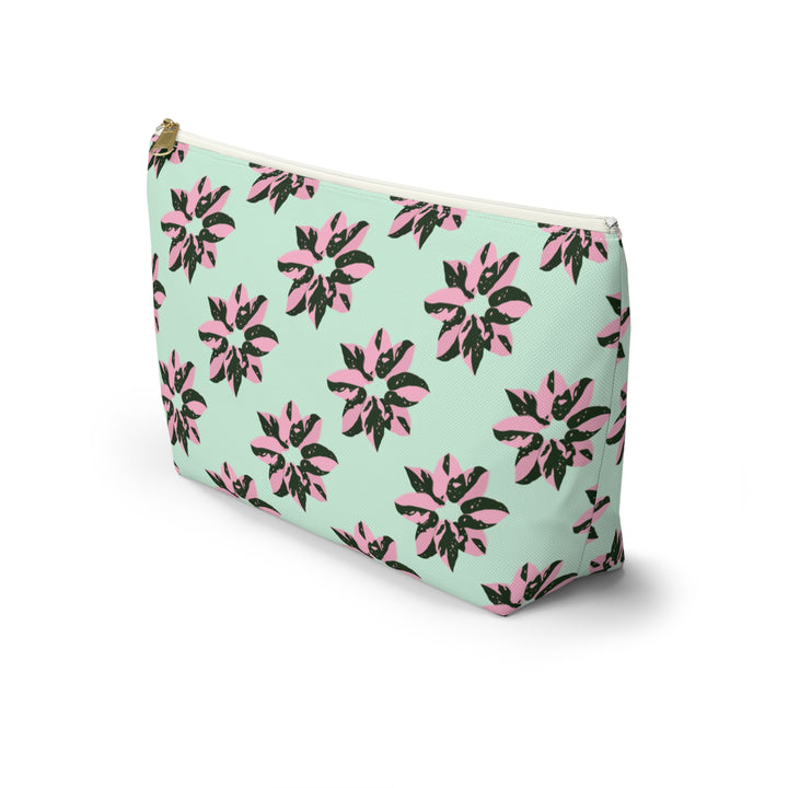 Pink Princess Philodendron Pattern Accessory Pouch – Makeup Bag With T-Bottom by Printify