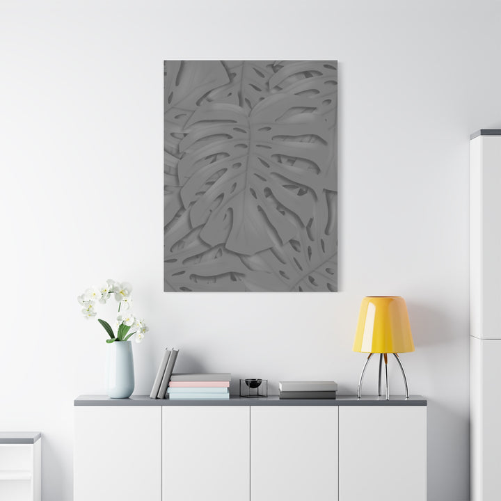 Charcoal Monstera Canvas Wall Art Matte Stretched 1.25 Inch Thick Tropical Leaf Print For Living Room Decor