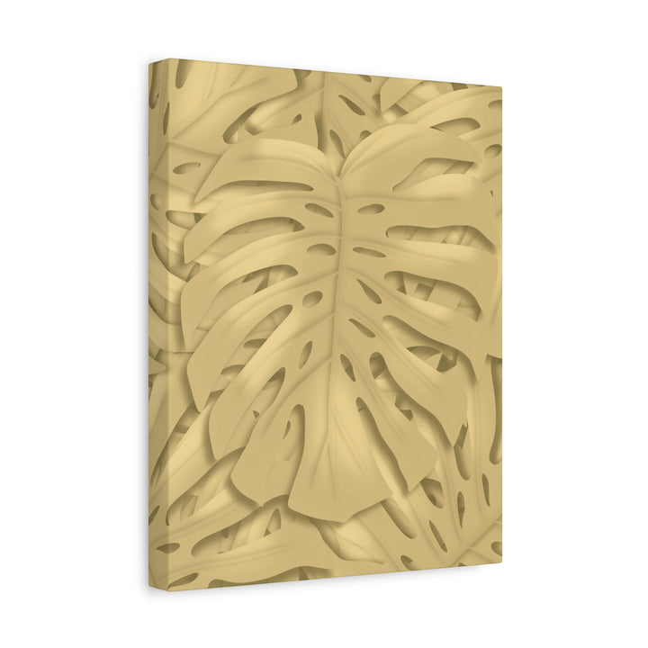 Golden Monstera Canvas Wall Art Matte Stretched 1.25 Inch Cotton Canvas Botanical Print For Living Rooms