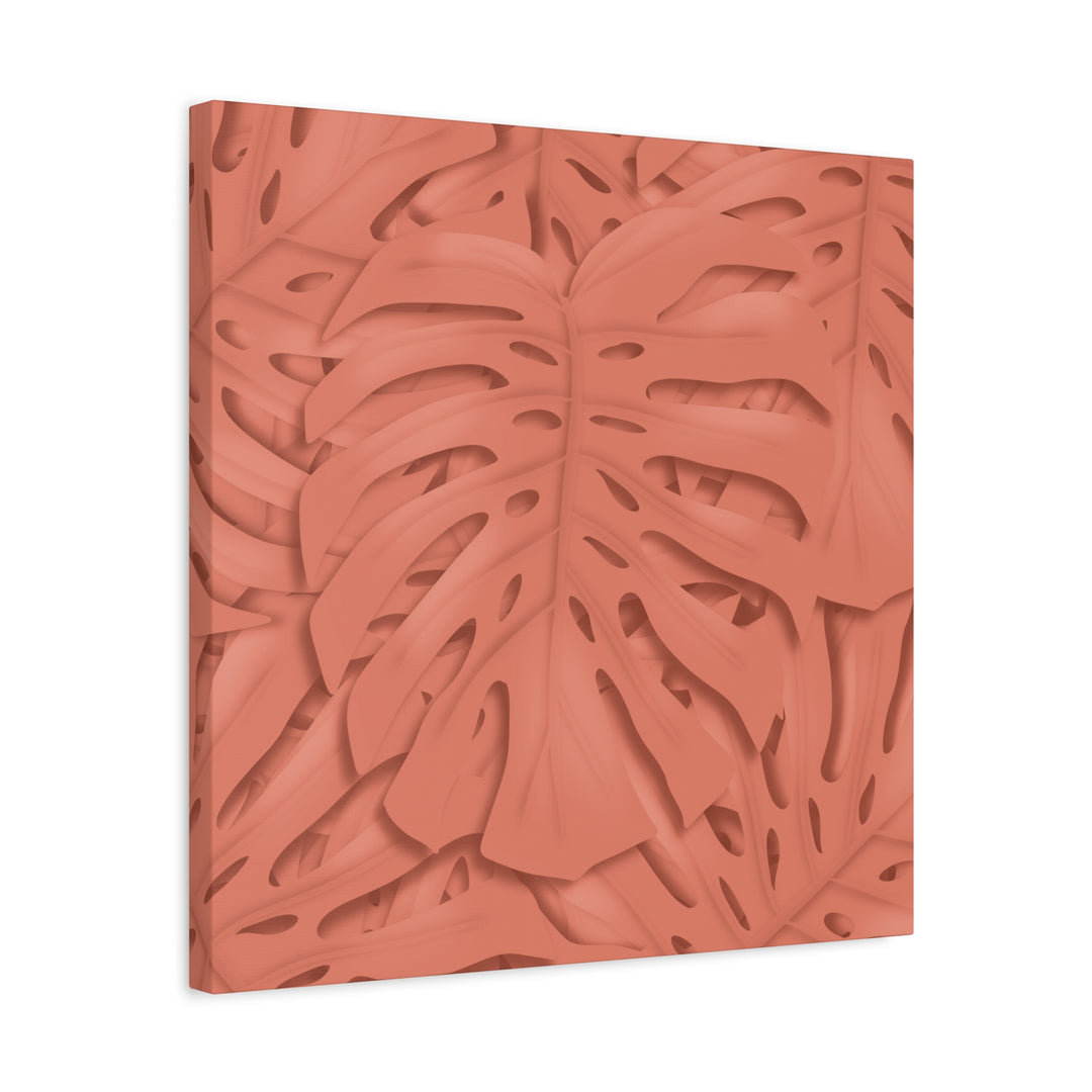 Coral Monstera Canvas Wall Art Matte Stretched 1.25 Inch Modern Botanical Print For Living Rooms