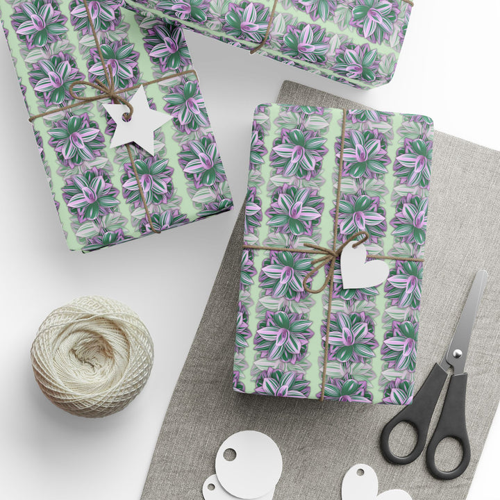 Tradescantia Nanouk Wrapping Paper — Green & Purple Plant Pattern