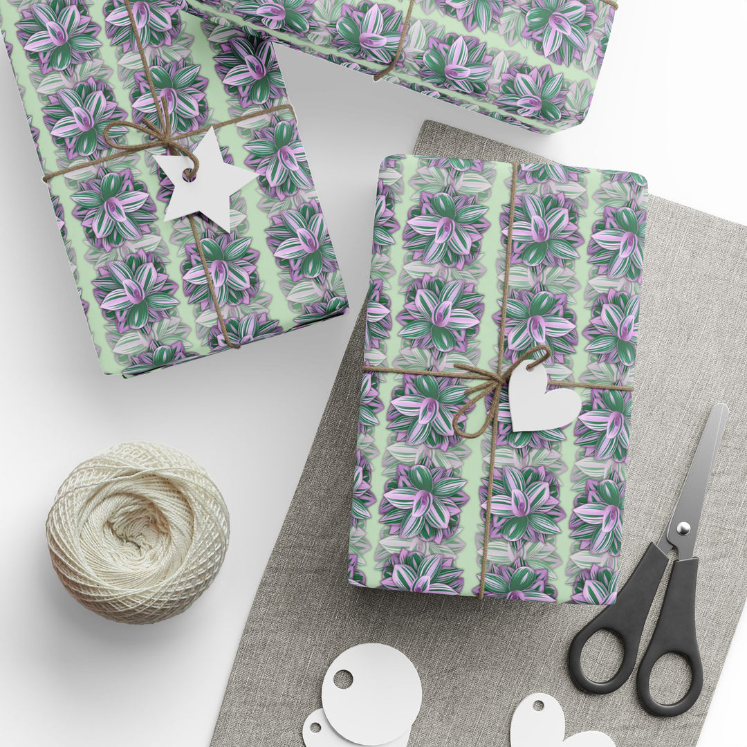 Tradescantia Nanouk Wrapping Paper — Green & Purple Plant Pattern