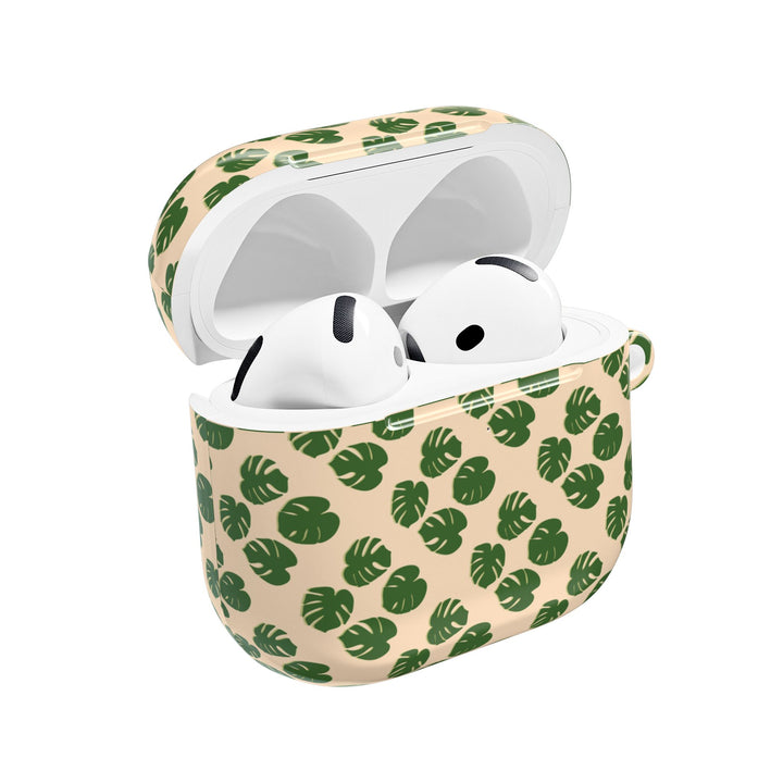 Monstera Leaf Pattern AirPod Case With Glossy Polycarbonate Shell For Wireless Charging