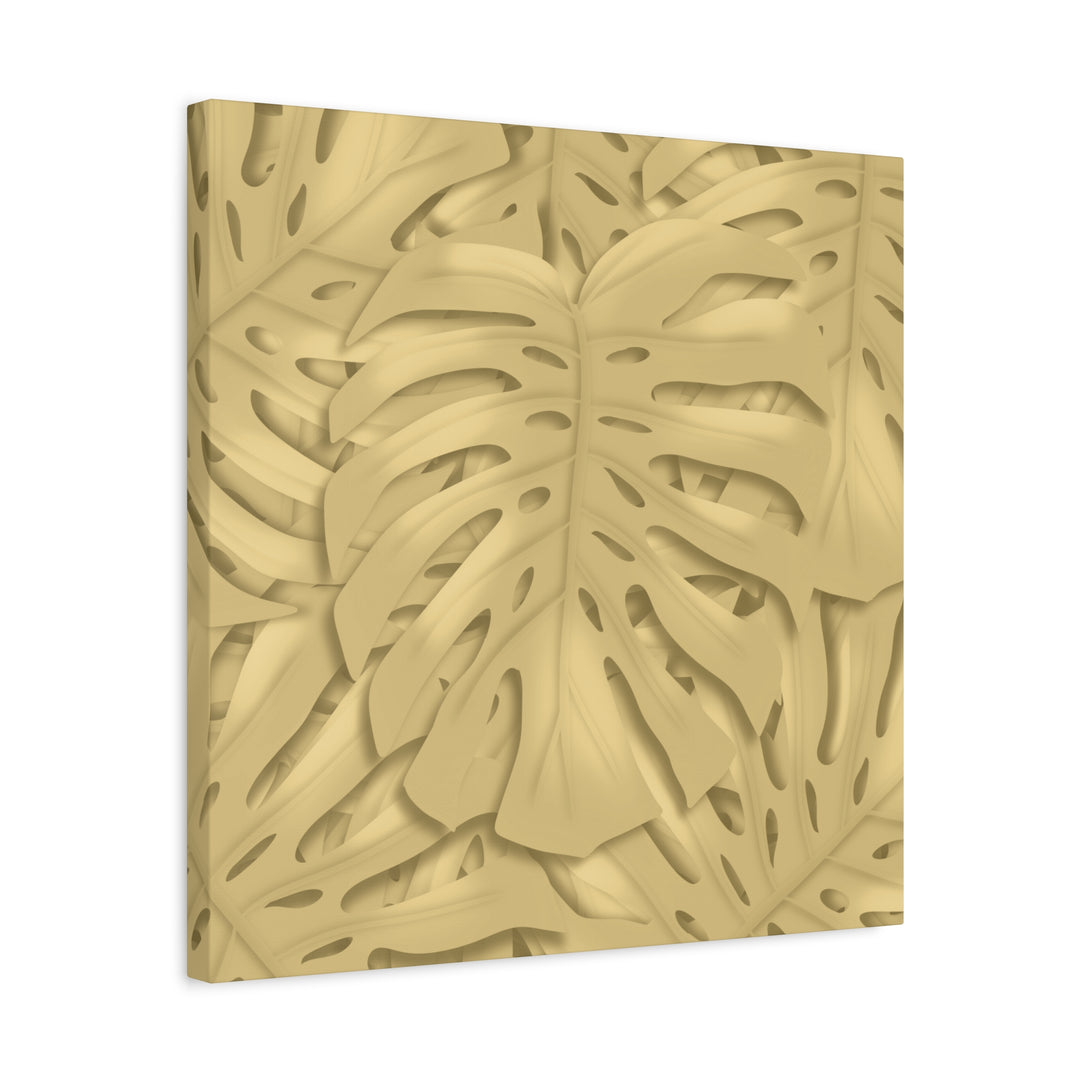 Golden Monstera Canvas Wall Art Matte Stretched 1.25 Inch Cotton Canvas Botanical Print For Living Rooms