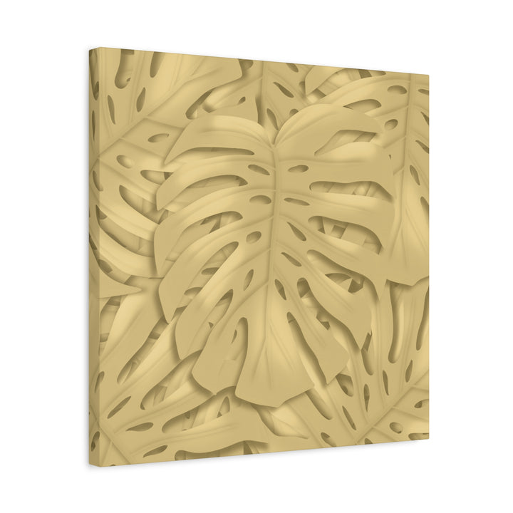 Golden Monstera Canvas Wall Art Matte Stretched 1.25 Inch Cotton Canvas Botanical Print For Living Rooms