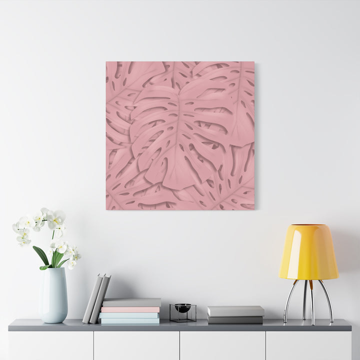 Monstera Canvas Art Soft Pink Botanical Wall Decor Matte Finish Print For Living Room