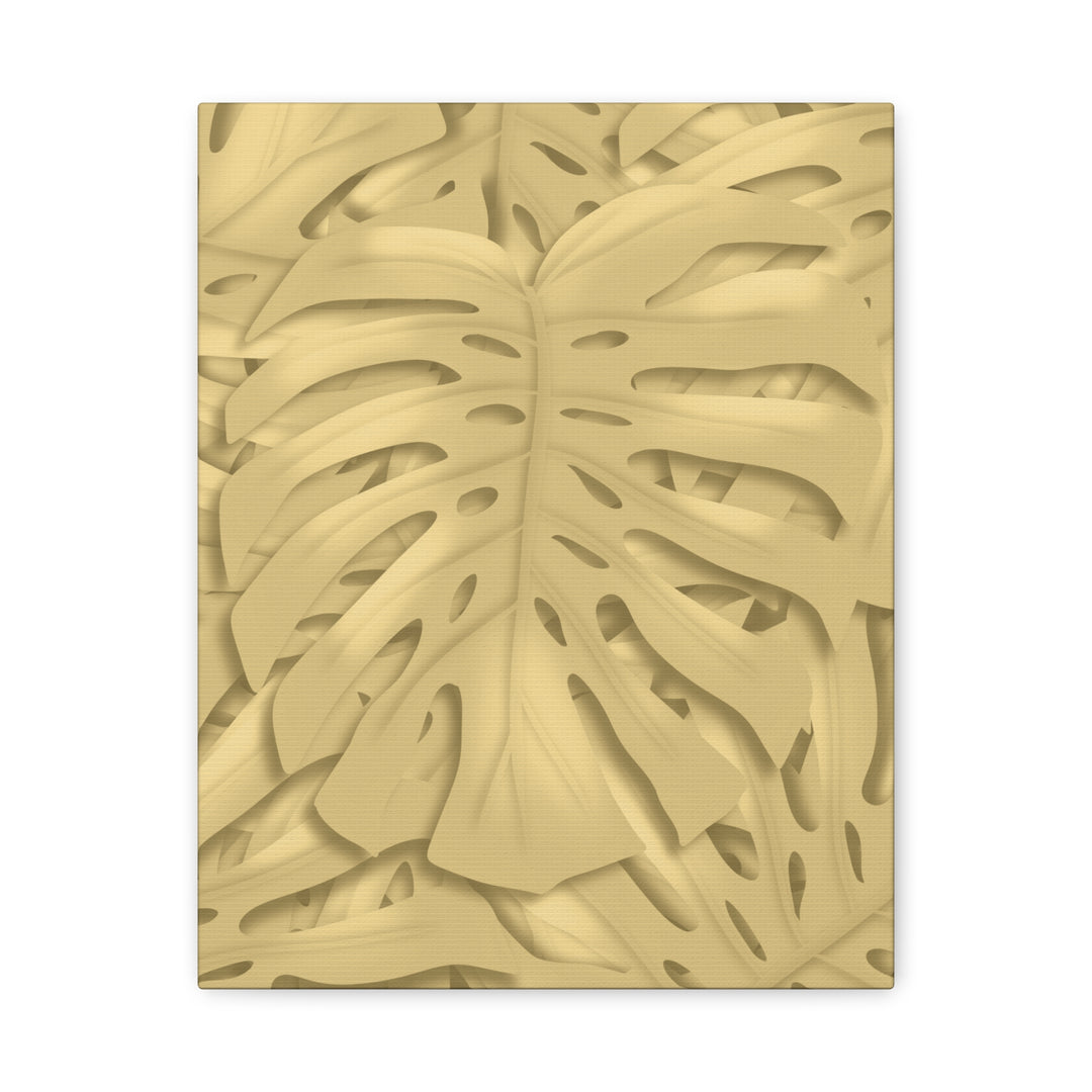 Golden Monstera Canvas Wall Art Matte Stretched 1.25 Inch Cotton Canvas Botanical Print For Living Rooms