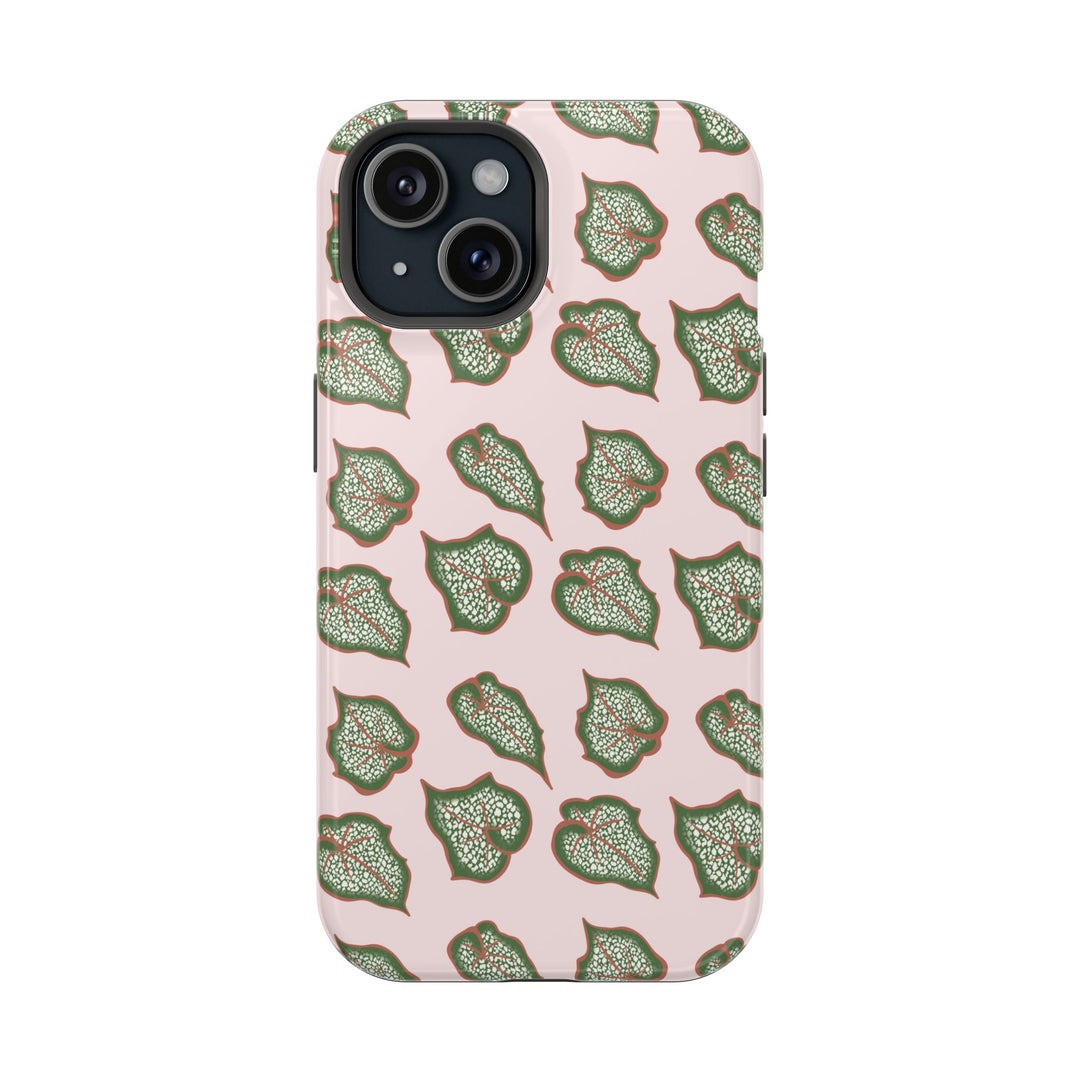 Begonia Pattern Impact Resistant Phone Case Green Botanical Protective Cover For Wireless Charging And iPhone 17 Series