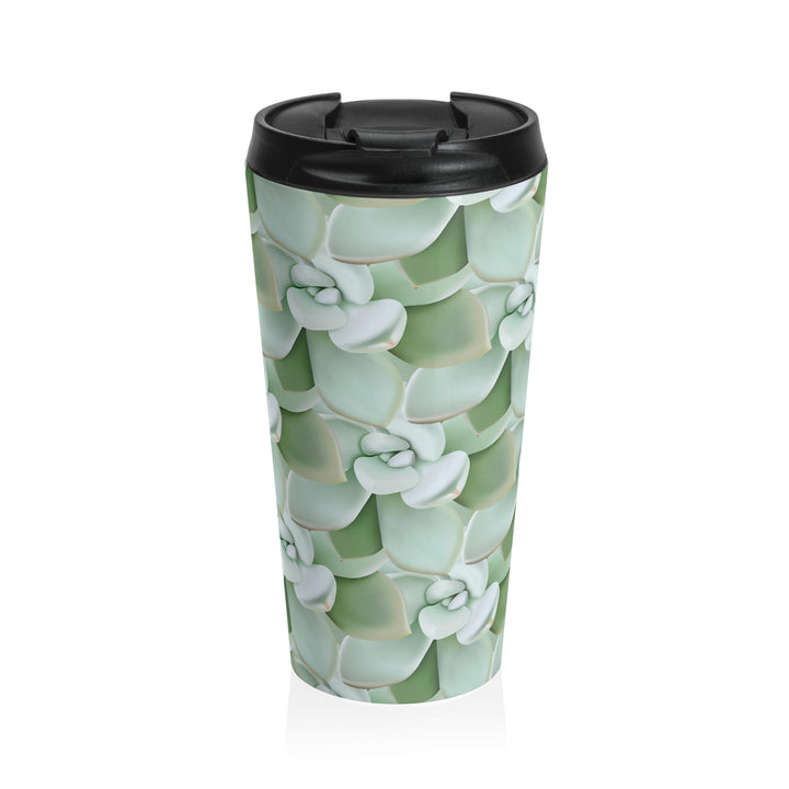 Succulent Pattern 20 Oz Stainless Steel Travel Tumbler With Vacuum Insulation Pastel Rosette Design