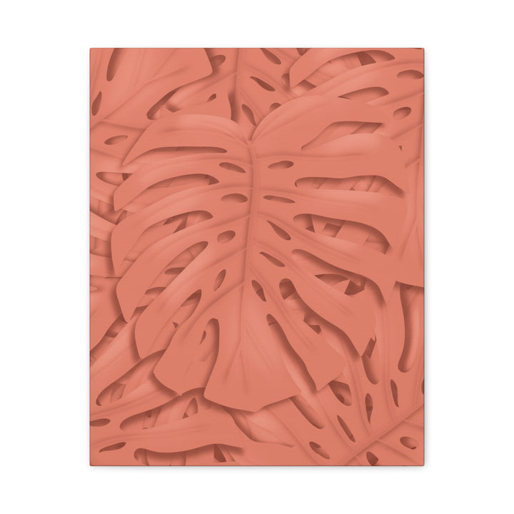 Coral Monstera Canvas Wall Art Matte Stretched 1.25 Inch Modern Botanical Print For Living Rooms