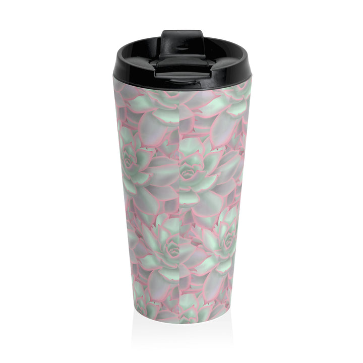 Succulent Tumbler 20 Oz Stainless Steel Travel Mug With Violet Pink Rosette Design