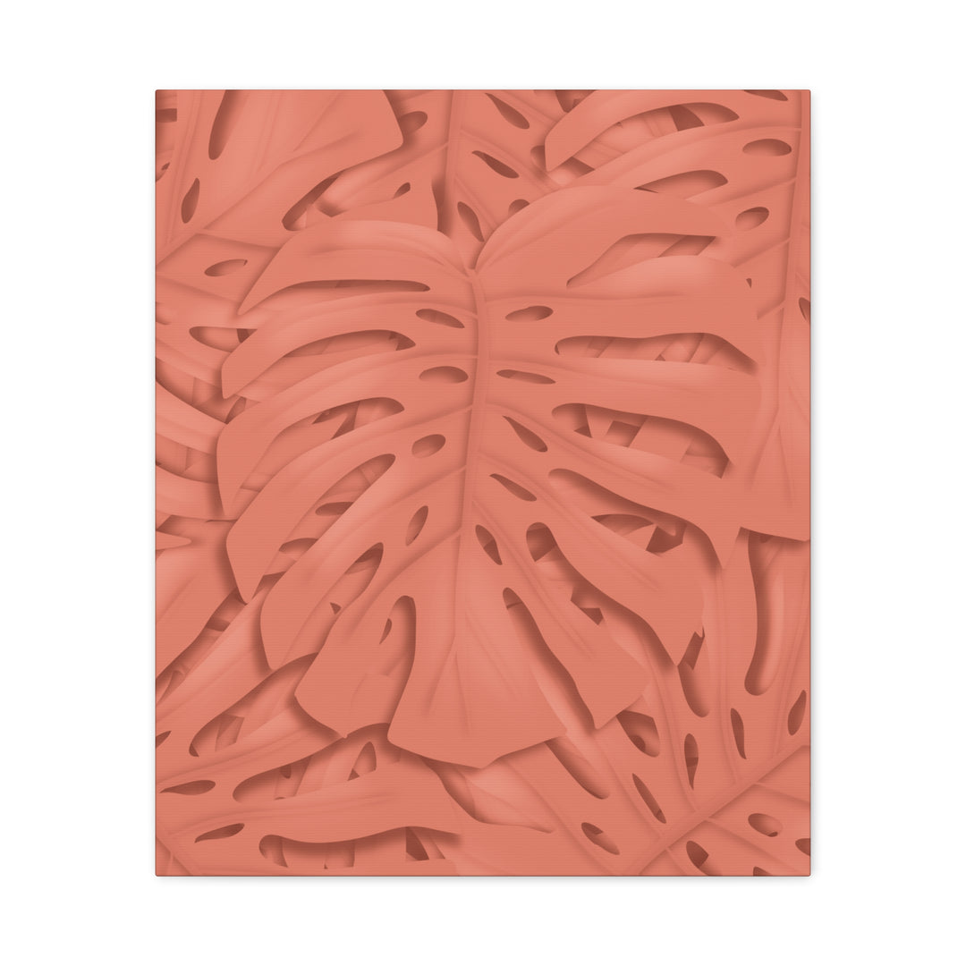 Coral Monstera Canvas Wall Art Matte Stretched 1.25 Inch Modern Botanical Print For Living Rooms