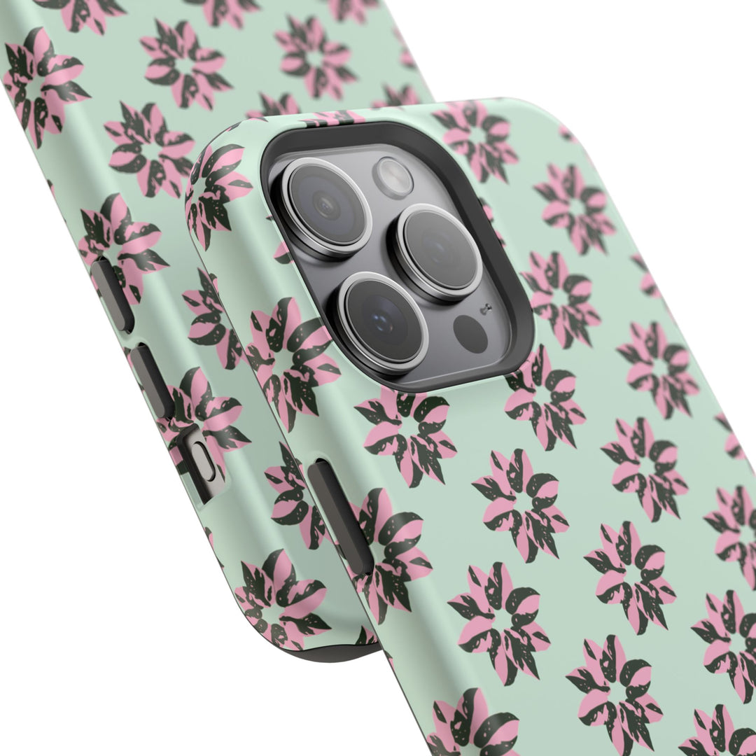 Pink Princess Philodendron Pattern Phone Case – Dual Layer Protective Cover