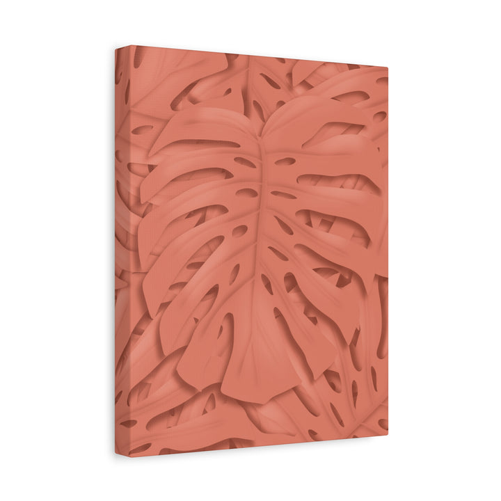 Coral Monstera Canvas Wall Art Matte Stretched 1.25 Inch Modern Botanical Print For Living Rooms