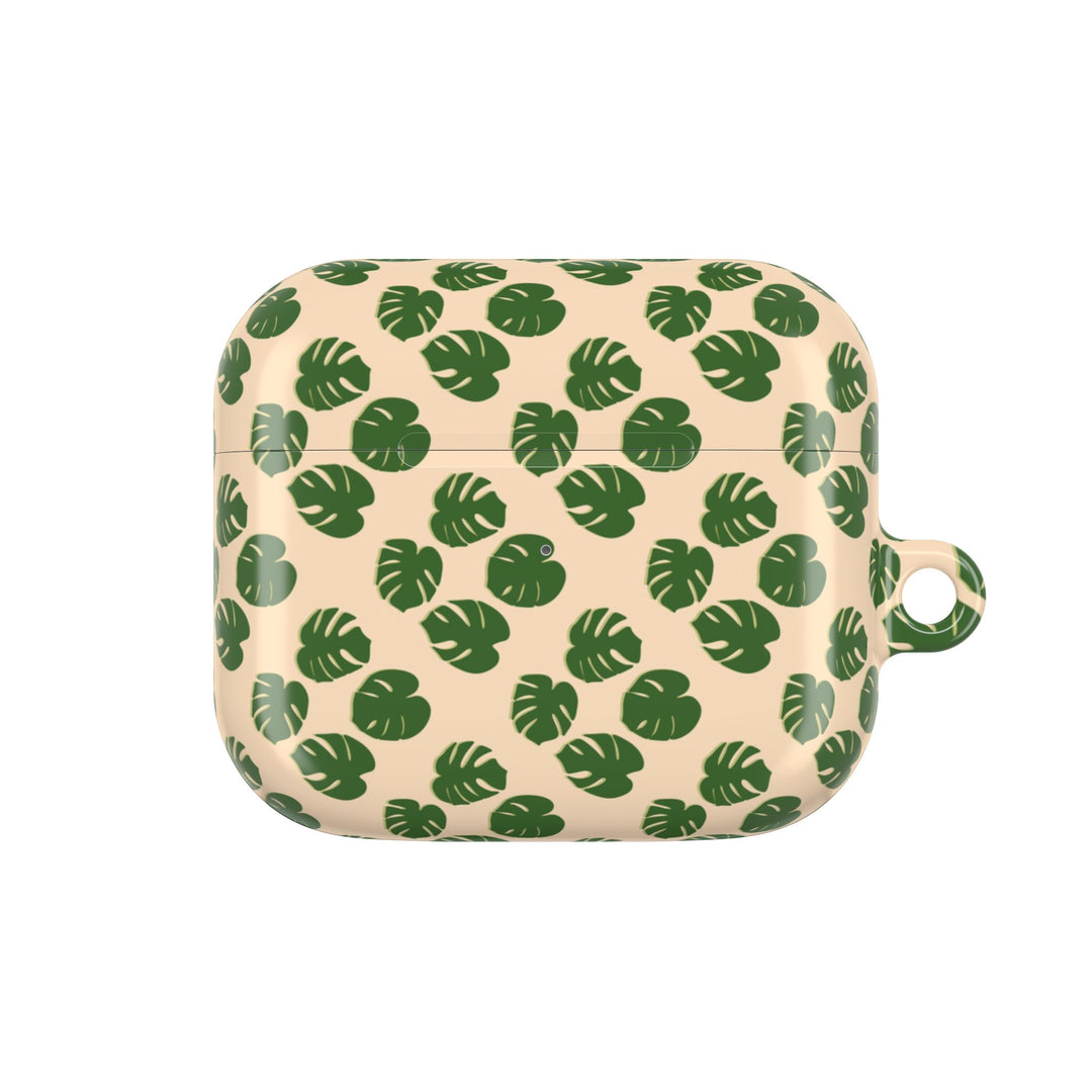 Monstera Leaf Pattern AirPod Case With Glossy Polycarbonate Shell For Wireless Charging