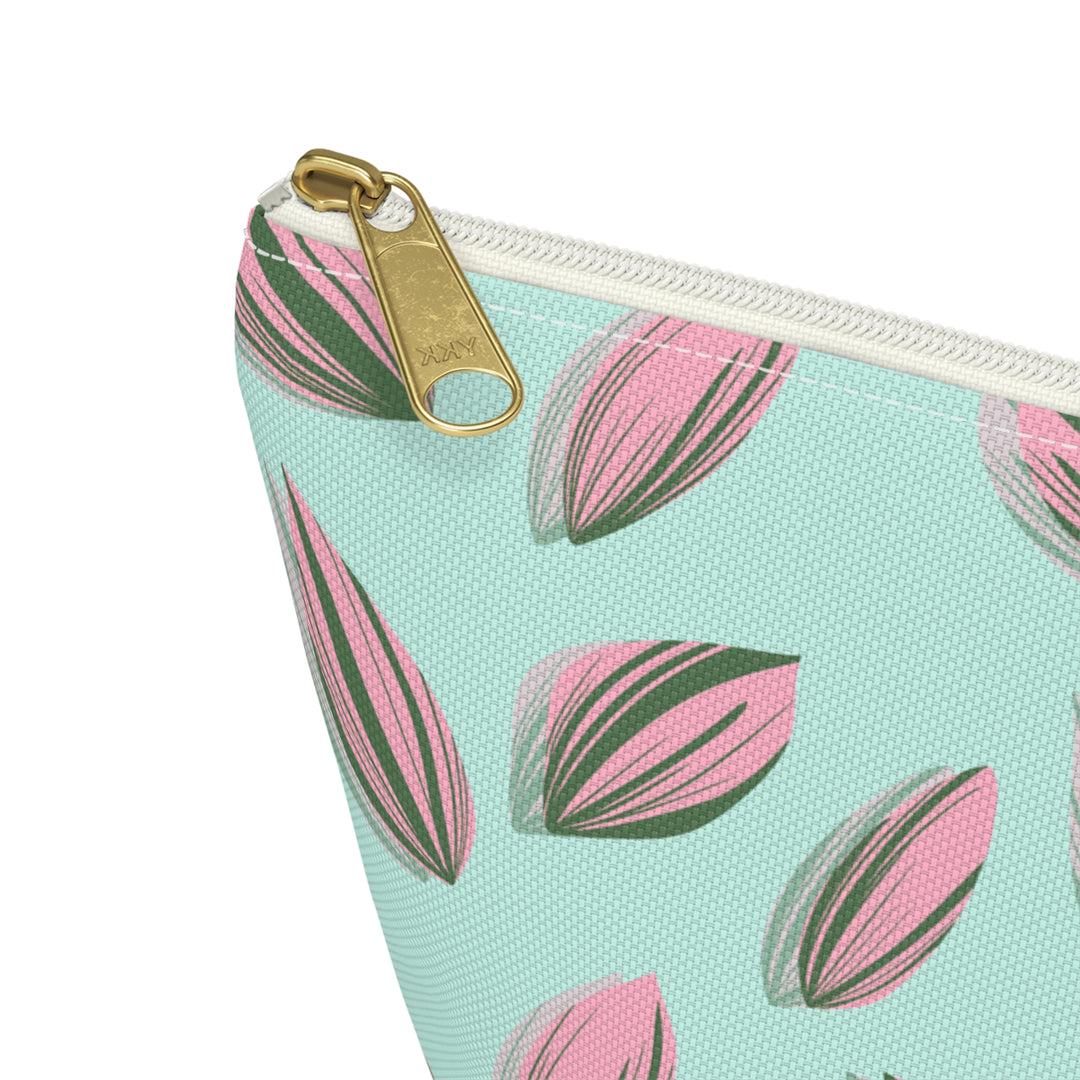 Tradescantia Nanouk Pattern Accessory Pouch Floral Makeup Bag With T Bottom Mint Pink Leaves The Potted Pixel