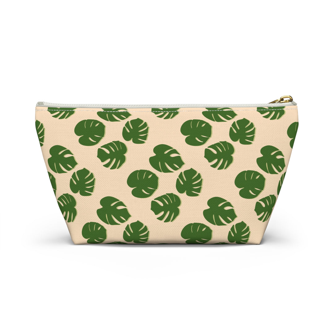 Monstera Pattern Accessory Pouch Floral Makeup Bag With T Bottom Spacious Interior for Travel and Everyday Use