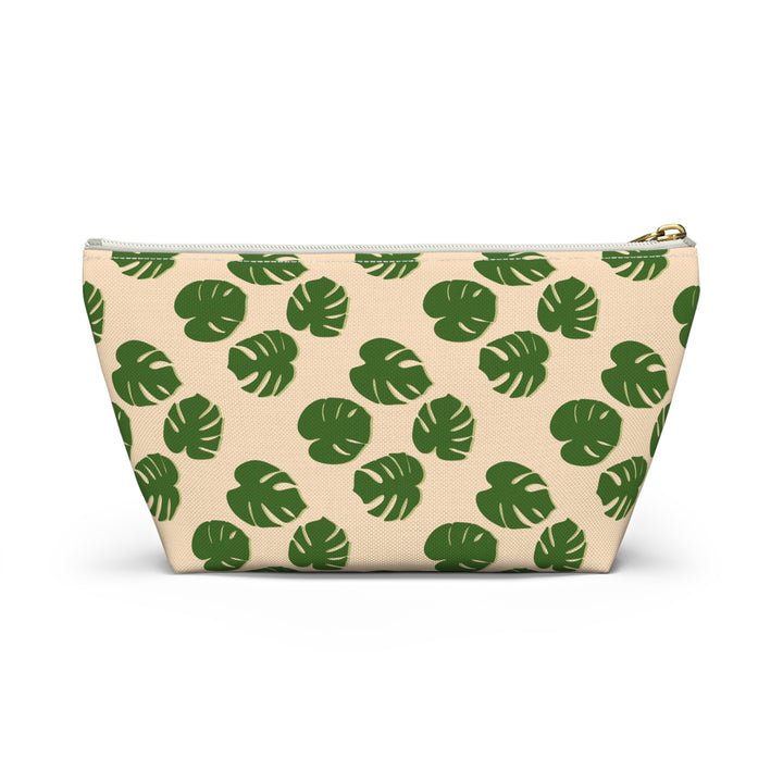 Monstera Pattern Accessory Pouch Floral Makeup Bag With T Bottom Spacious Interior for Travel and Everyday Use