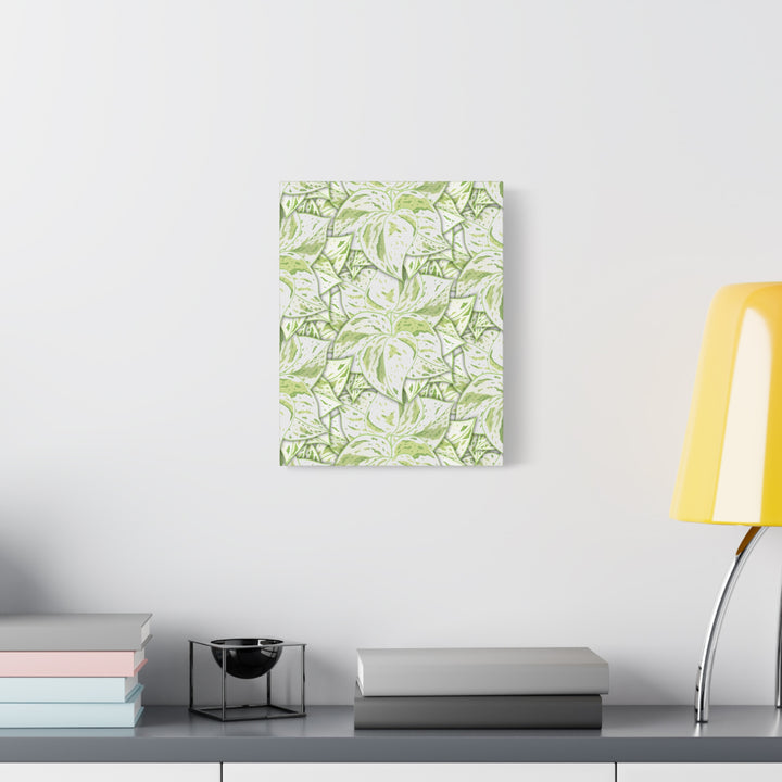 Snow Queen Pothos Canvas Print With Variegated White Leaves In Matte Finish For Modern Home Decor