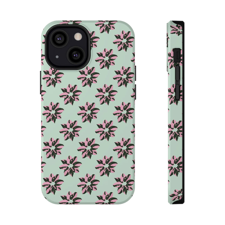 Pink Princess Philodendron Pattern Phone Case – Dual Layer Protective Cover
