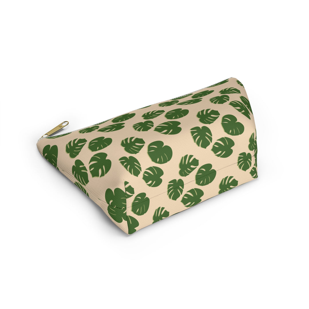 Monstera Pattern Accessory Pouch Floral Makeup Bag With T Bottom Spacious Interior for Travel and Everyday Use