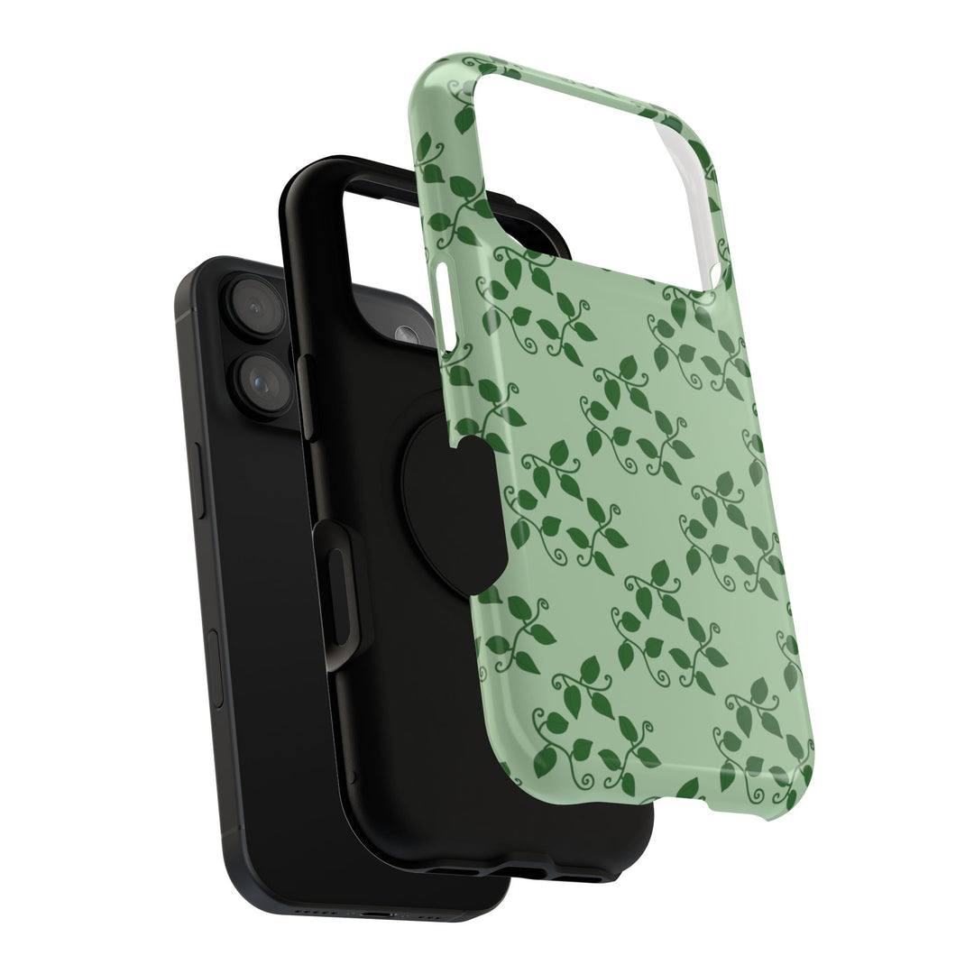 Pothos Pattern Impact Resistant Phone Case Green Botanical Protective Cover Full Wrap Print With Wireless Charging