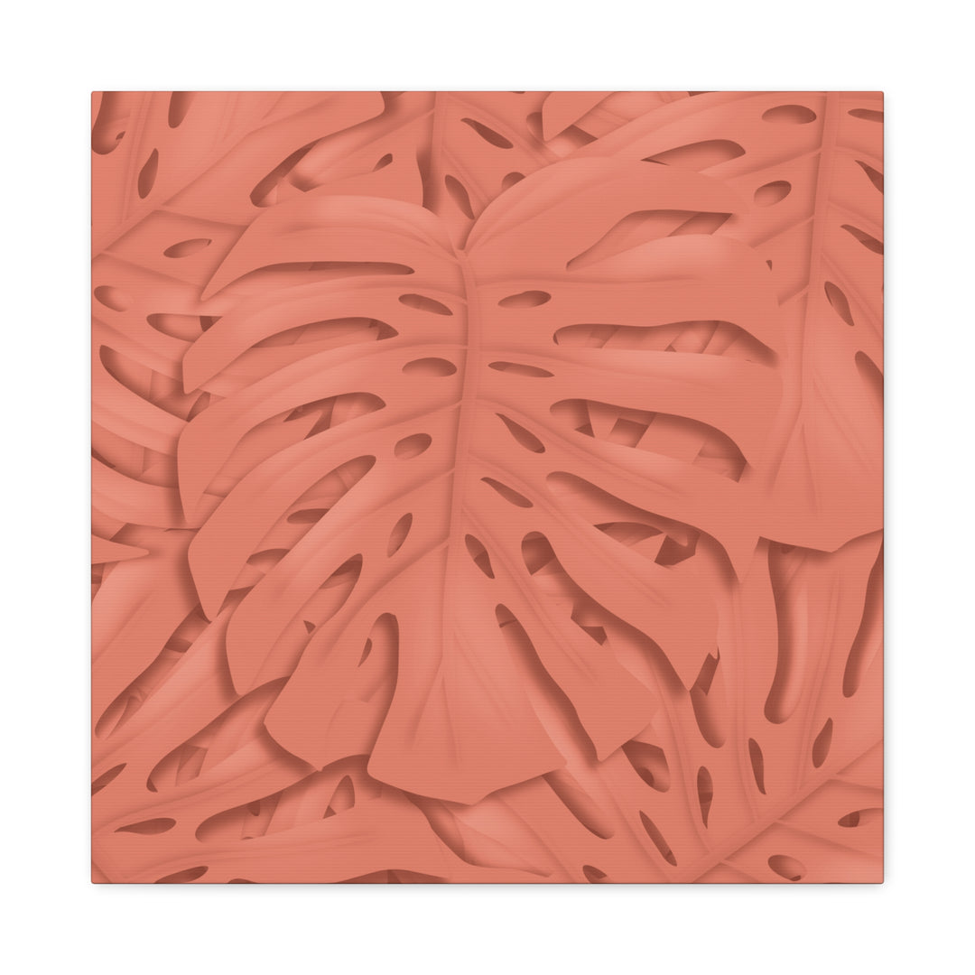 Coral Monstera Canvas Wall Art Matte Stretched 1.25 Inch Modern Botanical Print For Living Rooms