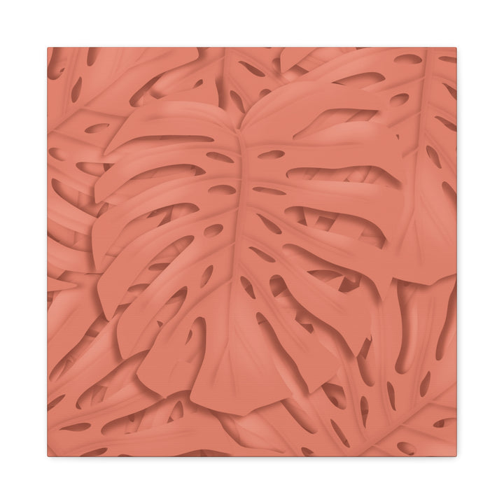 Coral Monstera Canvas Wall Art Matte Stretched 1.25 Inch Modern Botanical Print For Living Rooms