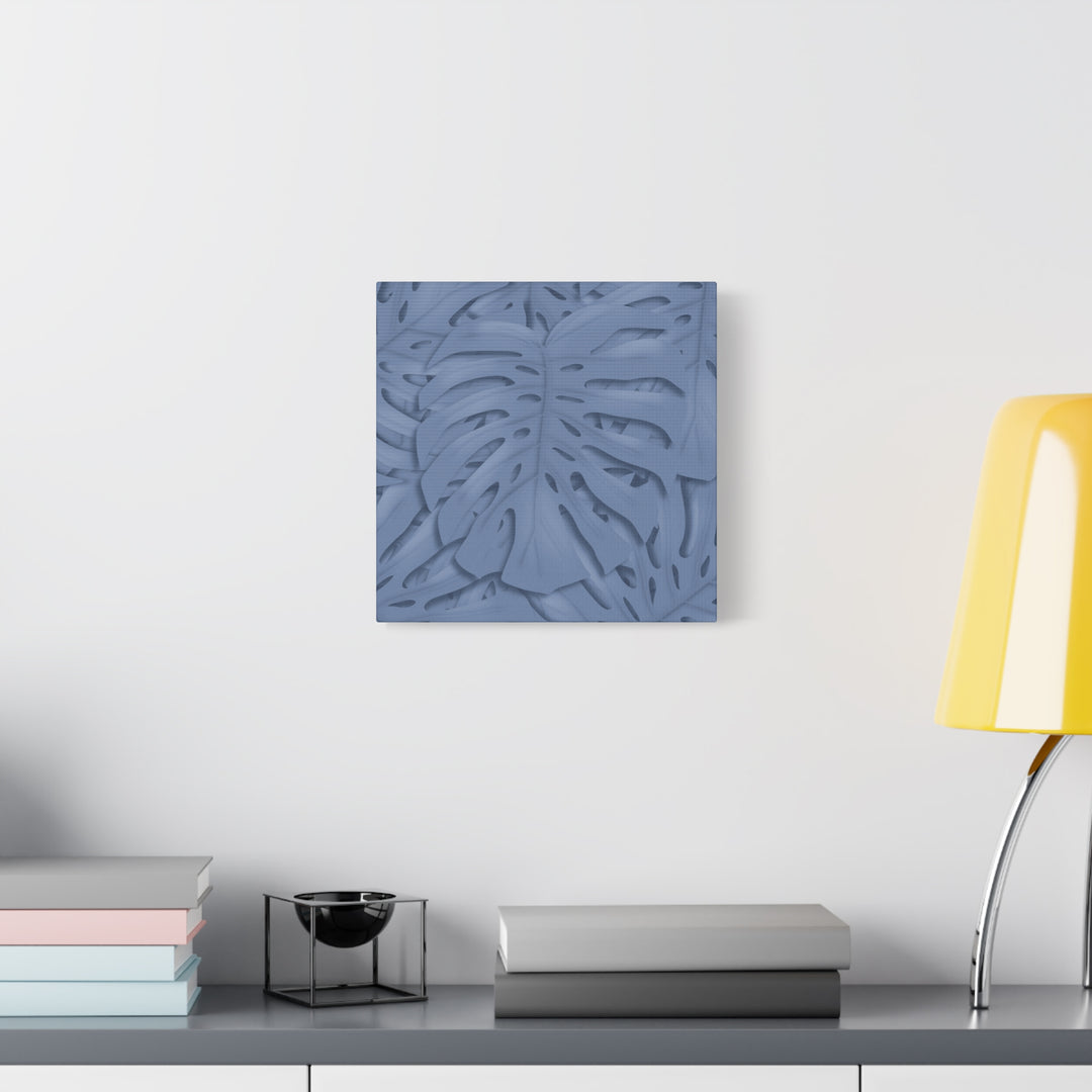 Monstera Canvas Art Blue Tropical Leaf Wall Art on Matte Cotton Canvas Print by The Potted Pixel