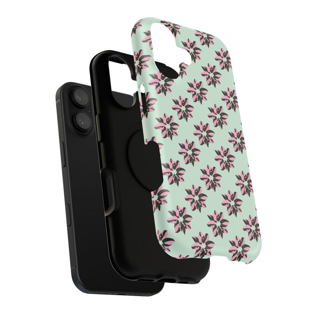 Pink Princess Philodendron Pattern Phone Case – Dual Layer Protective Cover