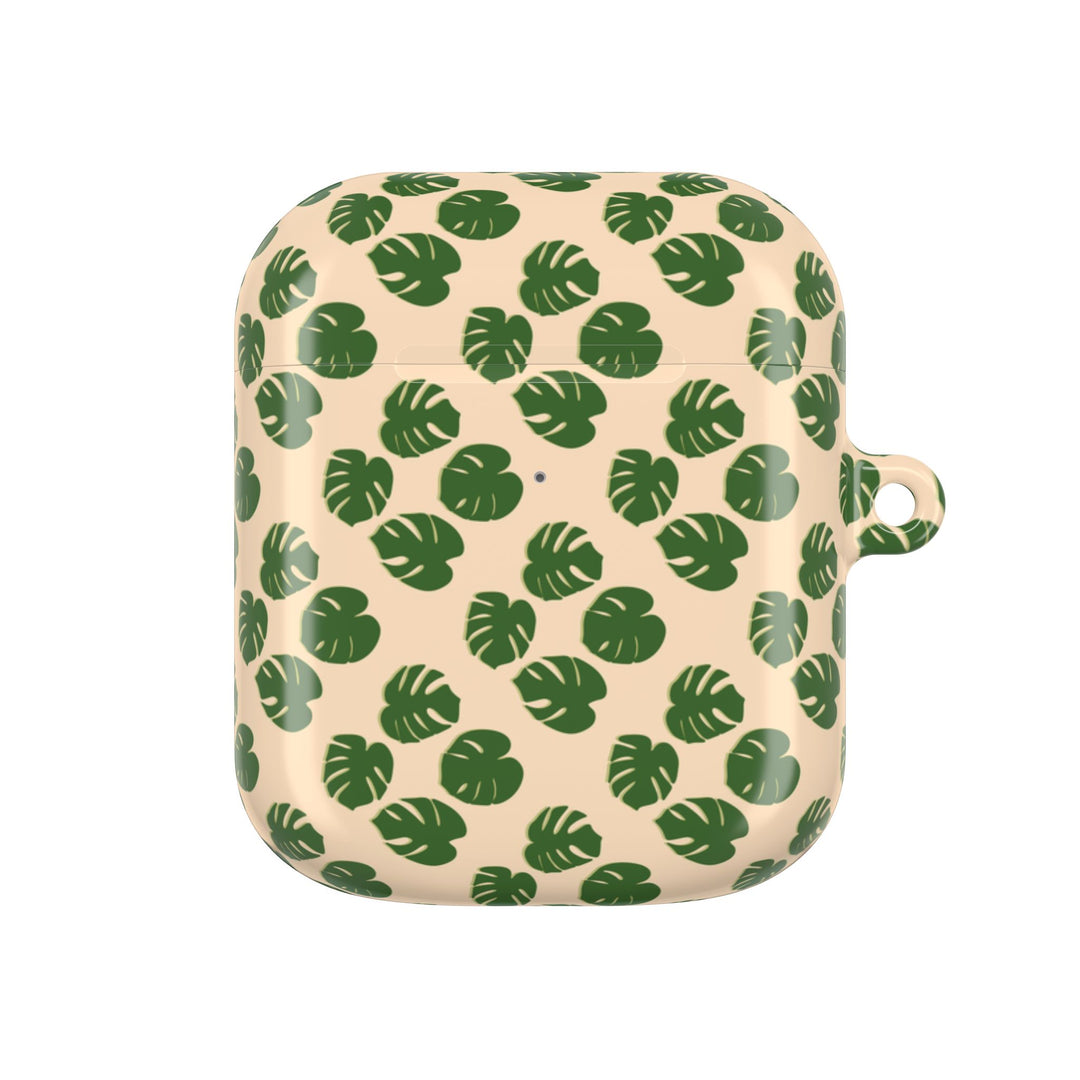 Monstera Leaf Pattern AirPod Case With Glossy Polycarbonate Shell For Wireless Charging