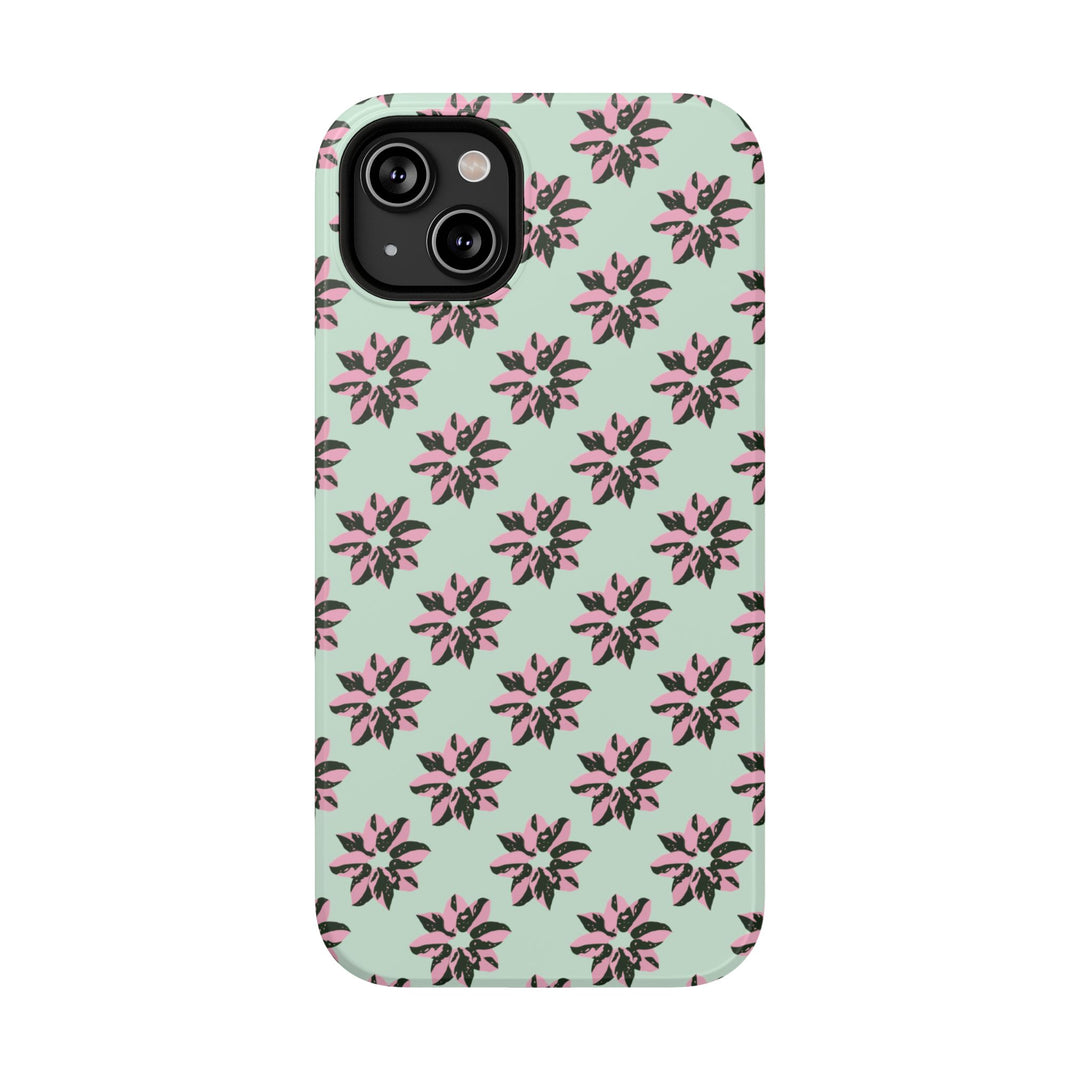Pink Princess Philodendron Pattern Phone Case – Dual Layer Protective Cover