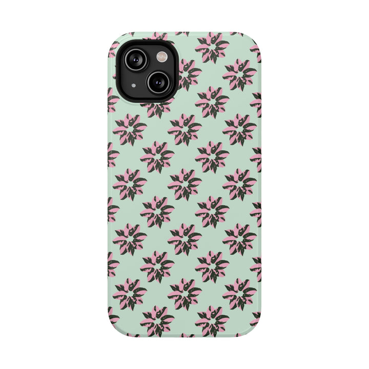 Pink Princess Philodendron Pattern Phone Case – Dual Layer Protective Cover