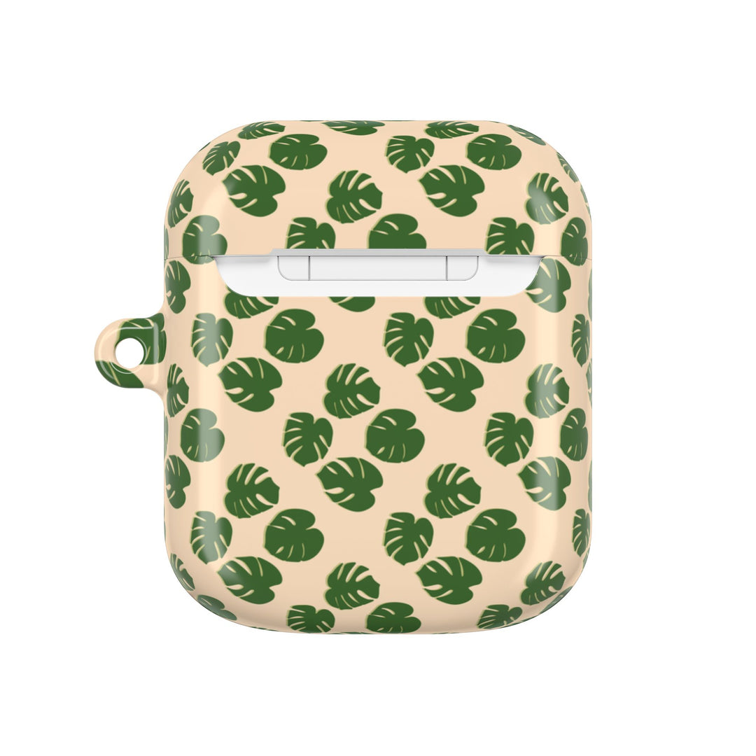 Monstera Leaf Pattern AirPod Case With Glossy Polycarbonate Shell For Wireless Charging