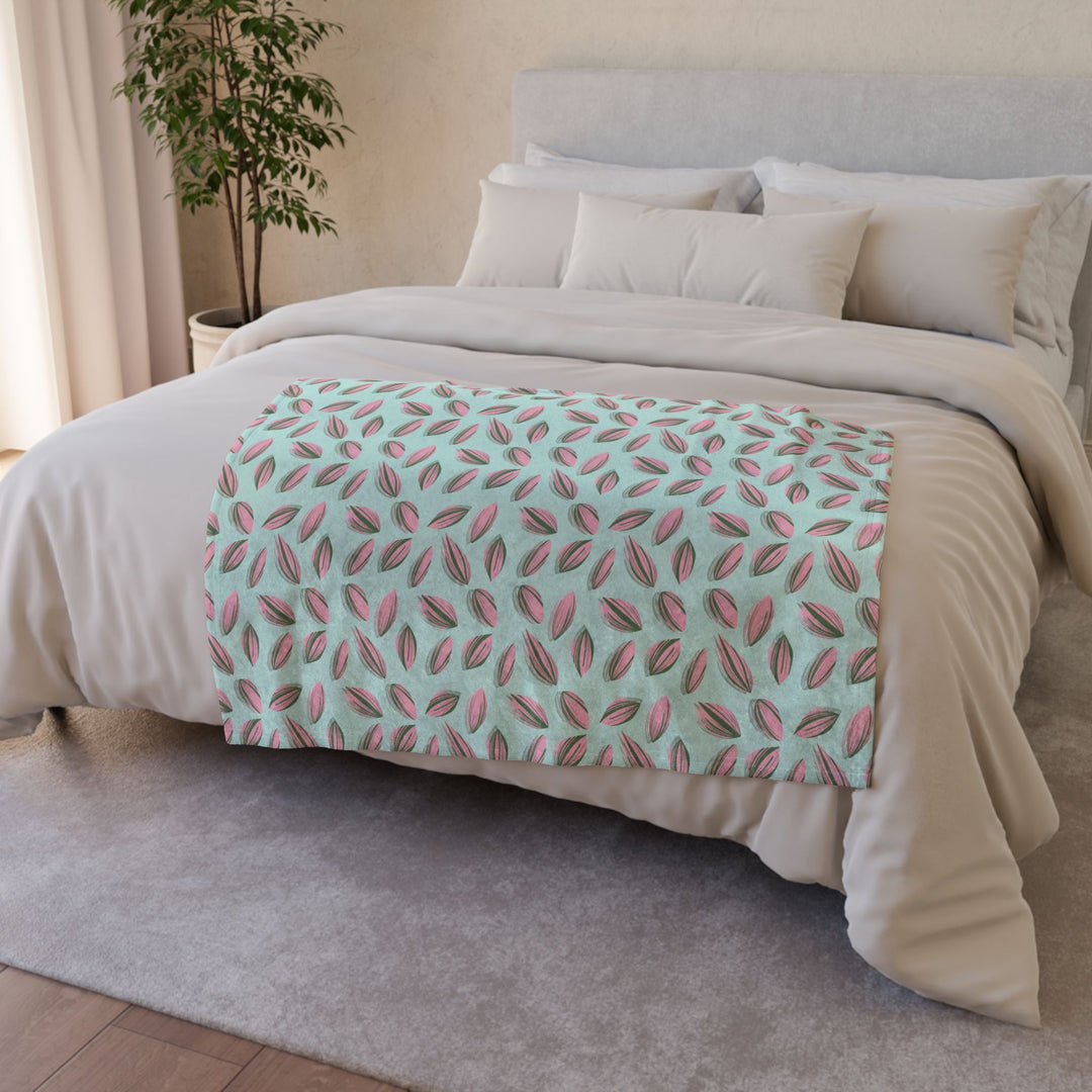 Tradescantia Nanouk Pattern Cozy Fleece Throw Blanket by Printify