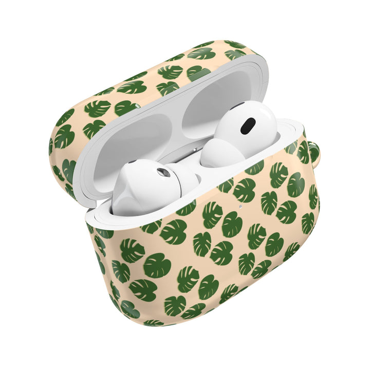 Monstera Leaf Pattern AirPod Case With Glossy Polycarbonate Shell For Wireless Charging
