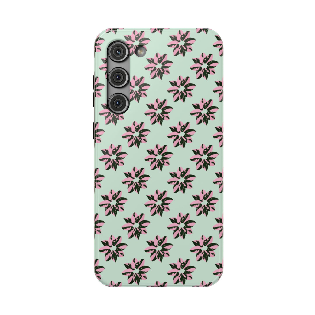 Pink Princess Philodendron Pattern Phone Case – Dual Layer Protective Cover
