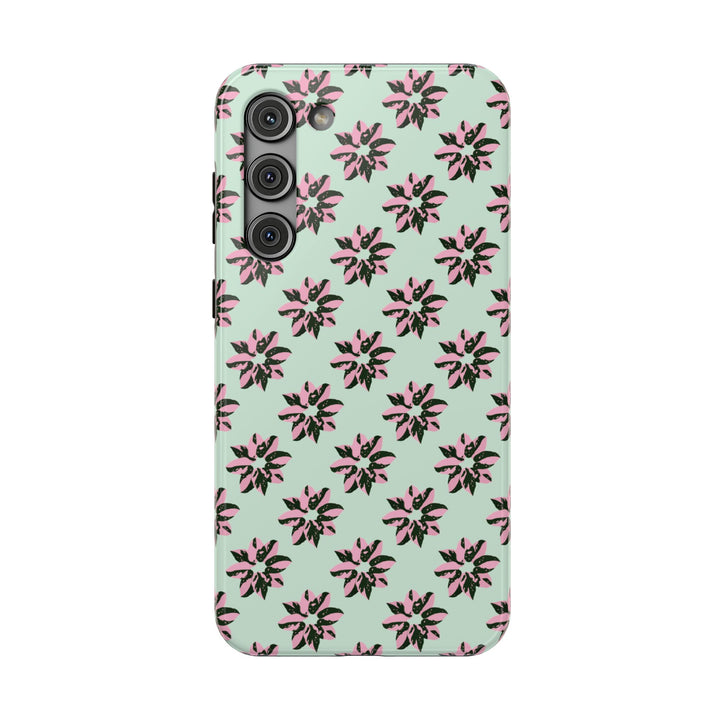 Pink Princess Philodendron Pattern Phone Case – Dual Layer Protective Cover