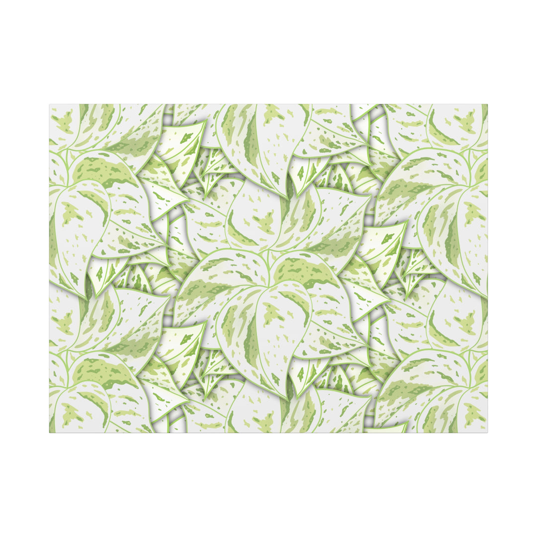 Snow Queen Pothos Canvas Print With Variegated White Leaves In Matte Finish For Modern Home Decor