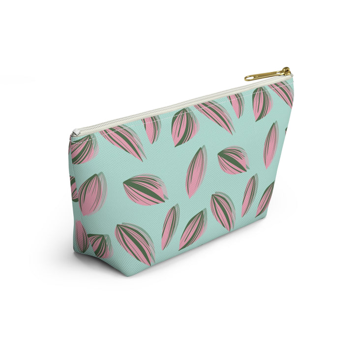 Tradescantia Nanouk Pattern Accessory Pouch Floral Makeup Bag With T Bottom Mint Pink Leaves The Potted Pixel