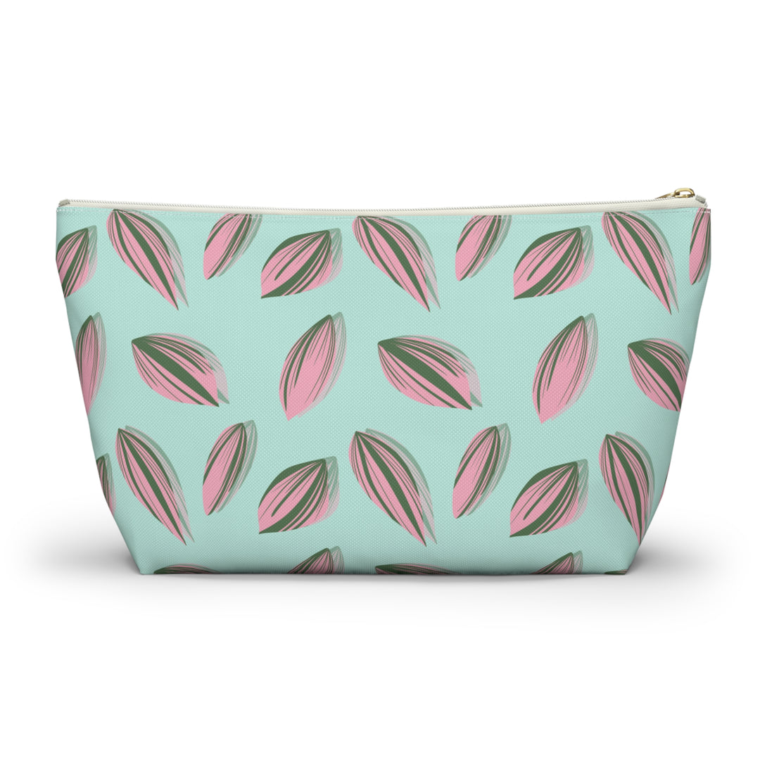 Tradescantia Nanouk Pattern Accessory Pouch Floral Makeup Bag With T Bottom Mint Pink Leaves The Potted Pixel
