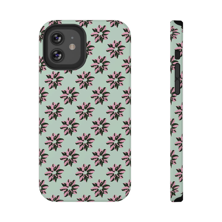 Pink Princess Philodendron Pattern Phone Case – Dual Layer Protective Cover