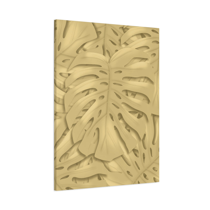 Golden Monstera Canvas Wall Art Matte Stretched 1.25 Inch Cotton Canvas Botanical Print For Living Rooms