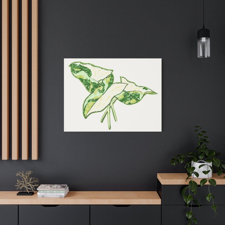 Marble Syngonium Canvas Botanical Wall Art Stretched Print On Durable Cotton Canvas Matte Finish