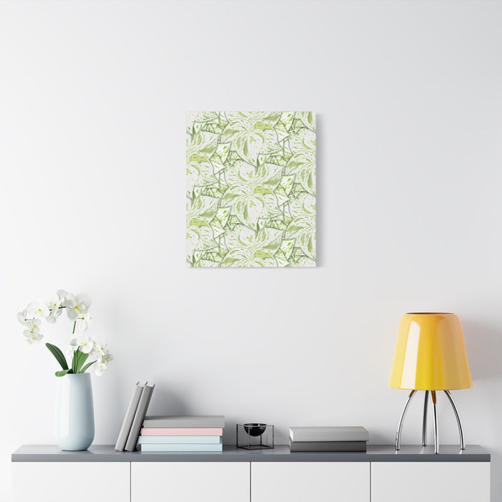 Snow Queen Pothos Canvas Print With Variegated White Leaves In Matte Finish For Modern Home Decor