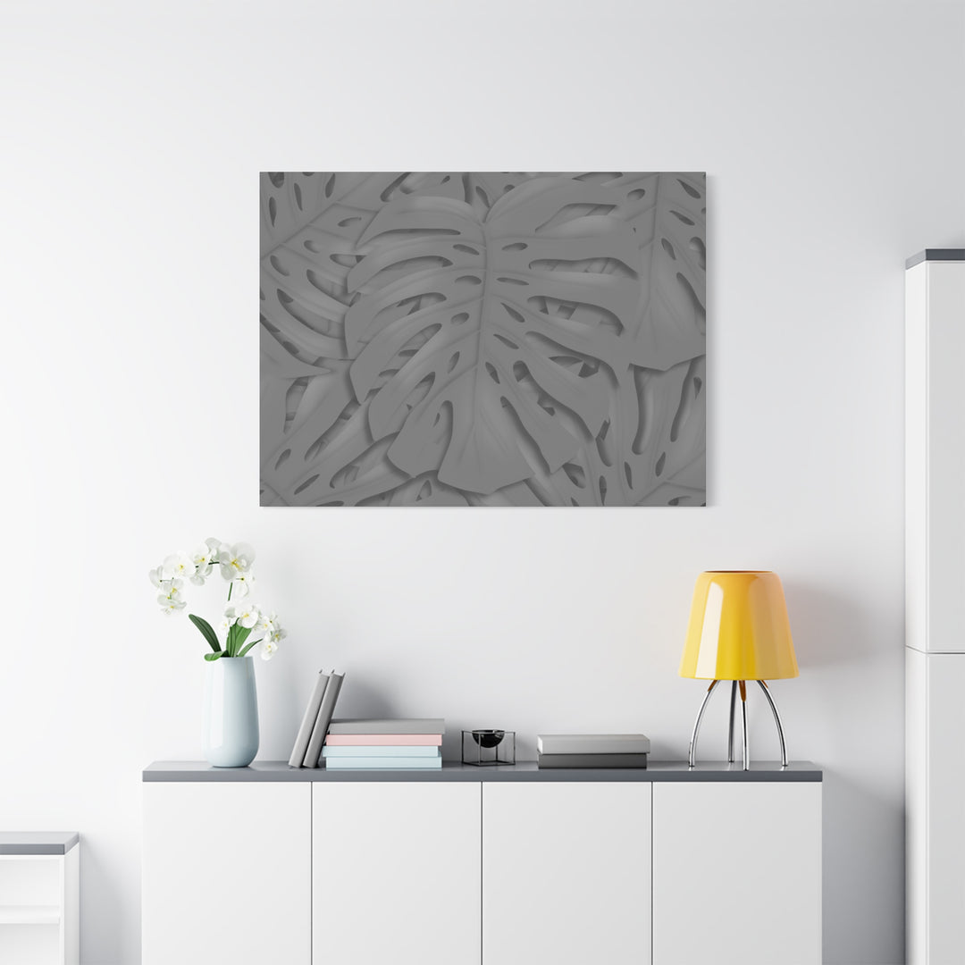 Charcoal Monstera Canvas Wall Art Matte Stretched 1.25 Inch Thick Tropical Leaf Print For Living Room Decor