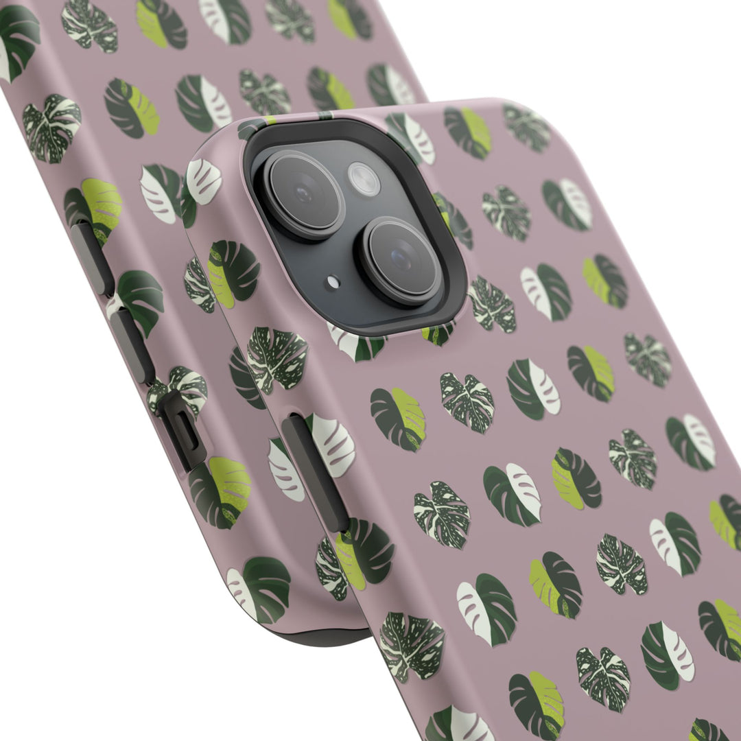 Variegated Monstera Pattern Phone Case – Dual Layer Protective Cover