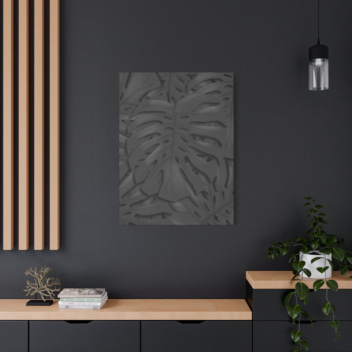 Charcoal Monstera Canvas Wall Art Matte Stretched 1.25 Inch Thick Plant Leaf Decor